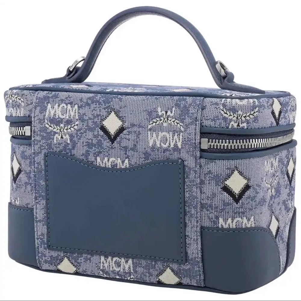 MCM Blue Logo Monogram Crossbody Vanity Case